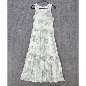 Cupio Maxi Dress Womens Small White & Green Geometric Paisley Sleeveless Tiered